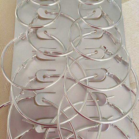 NWOT - Earrings, hoops - silver color -12 pairs - Picture 2 of 2